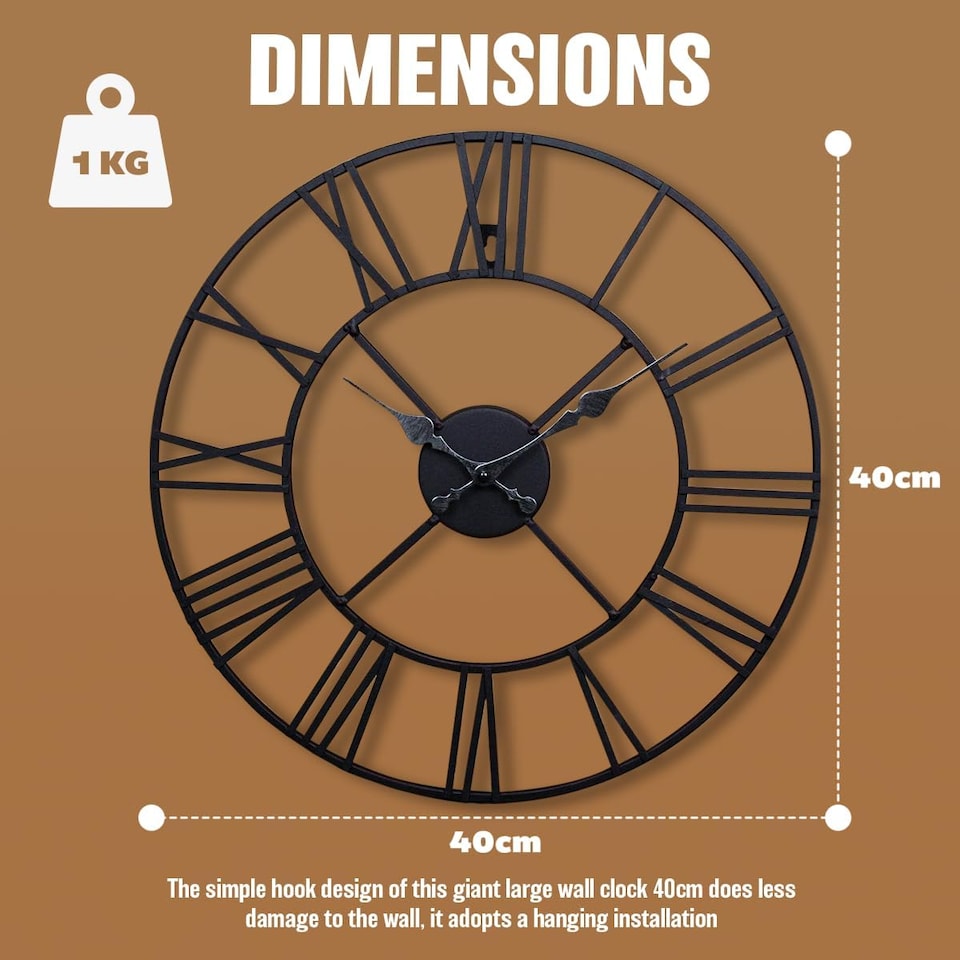 image 1 of 40cm Big Roman Numerals Garden Wall Clock Suitable Indoor & Outdoor