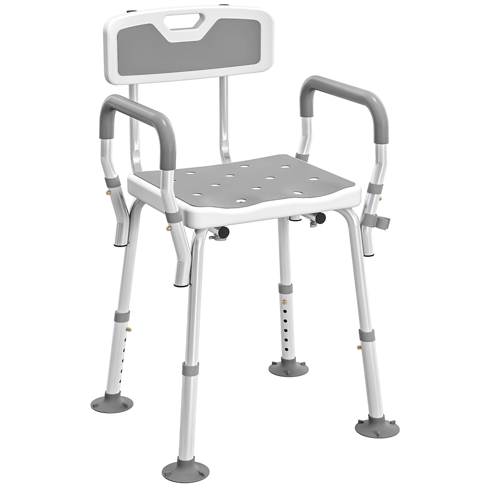 image 1 of HOMCOM Padded Shower Stool with Arms and Back, 4 Suction Foot Pads, Grey | Grey