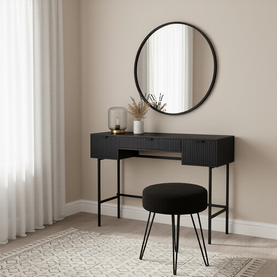 OHS Ribbed Dressing Table Vanity Makeup Desk with 3 Drawers | Black - Tesco  Groceries