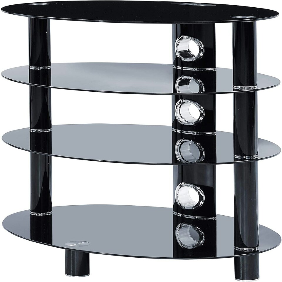image 1 of Centurion Supports HALIGON 4-Shelf Oval Premium Gloss Black Glass with Black Legs AV Rack Black