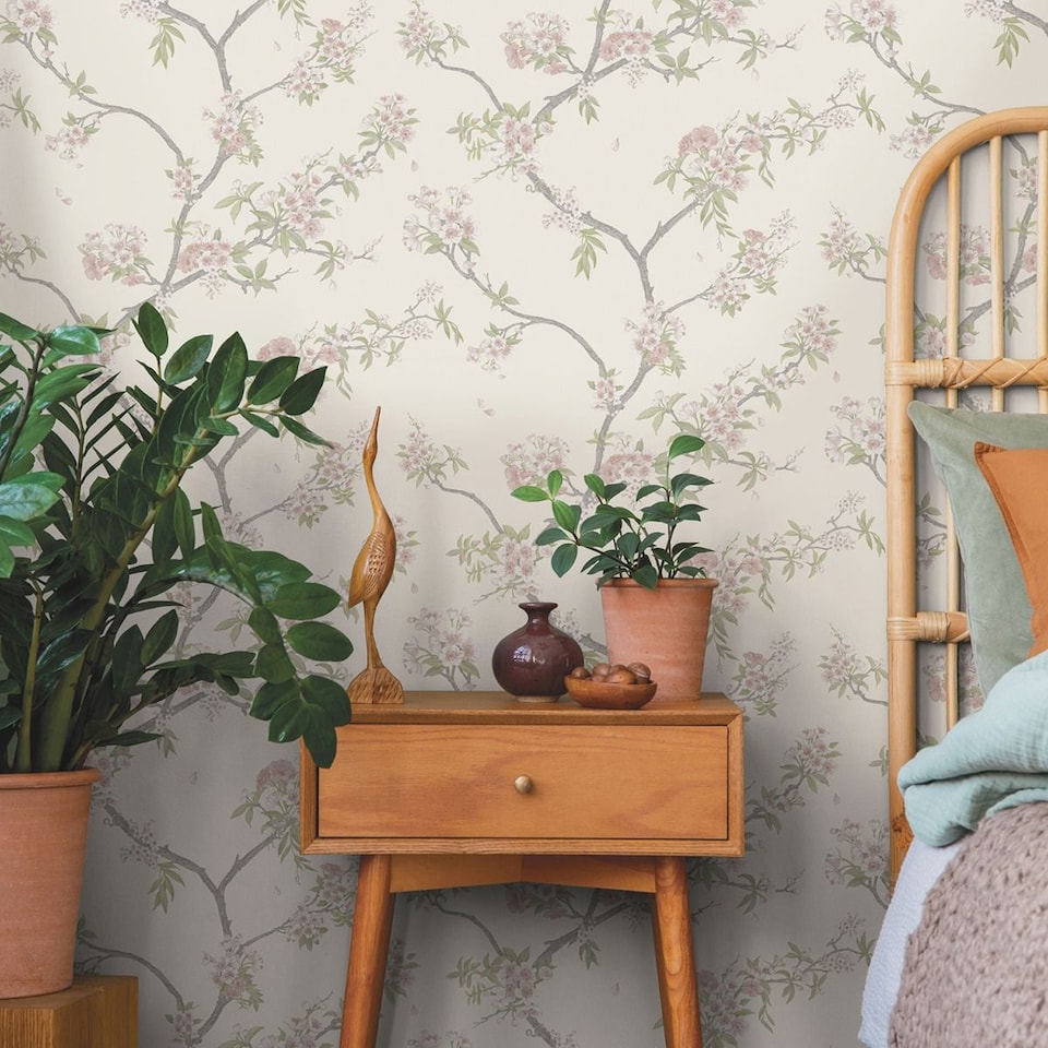 image 1 of Holden Decor Cherry Blossom Wallpaper | Pink | Pink/Cream | 1