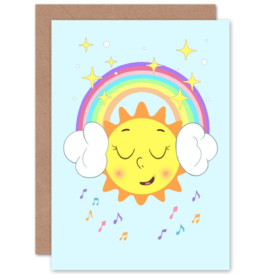 image 1 of Rainbow Headphones Musical Sun Kids Birthday Child Kids Card