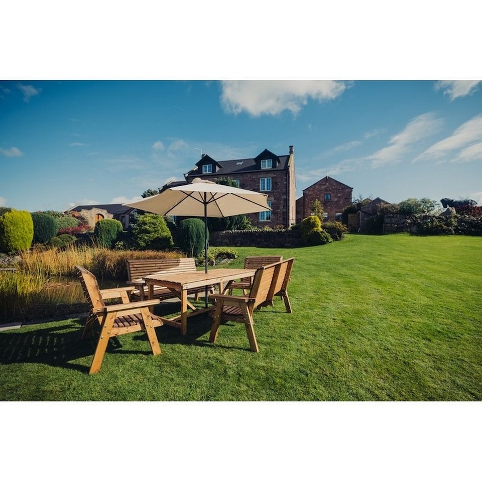 image 1 of Valley Seat 10 Set 2X2B 2X3B Table - Timber - L220 x W330 x H95 cm - Min. Assembly Required - Set of Waterproof Cushions Included