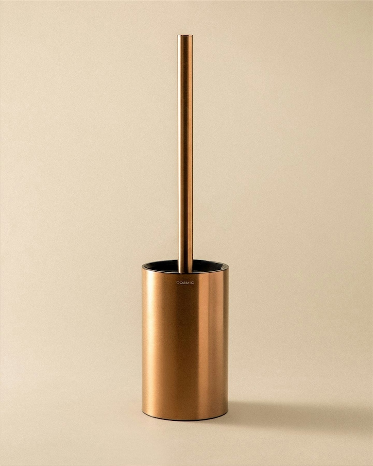 image 1 of Cosmic Toilet Brush Glass Cup with Durable Metal for Bathroom, Brushed Copper