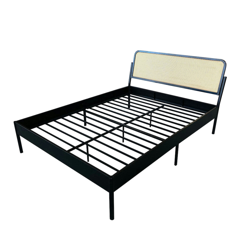 image 1 of Cheshunt Black Metal Rattan Headboard Bed Frame (King) | Black | Black | King
