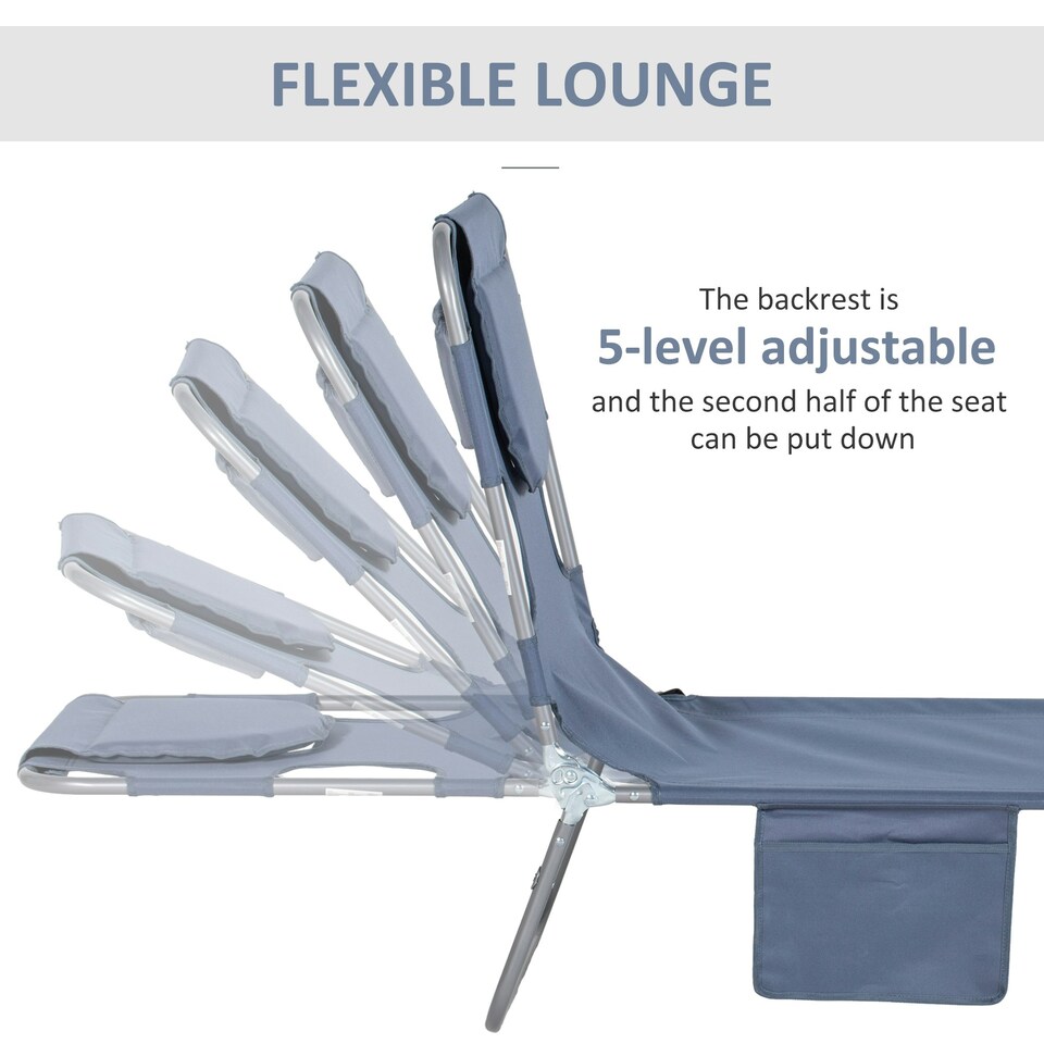 image 1 of Outsunny Chaise Lounge Portable Adjustable Backrest with Face Cavity Grey