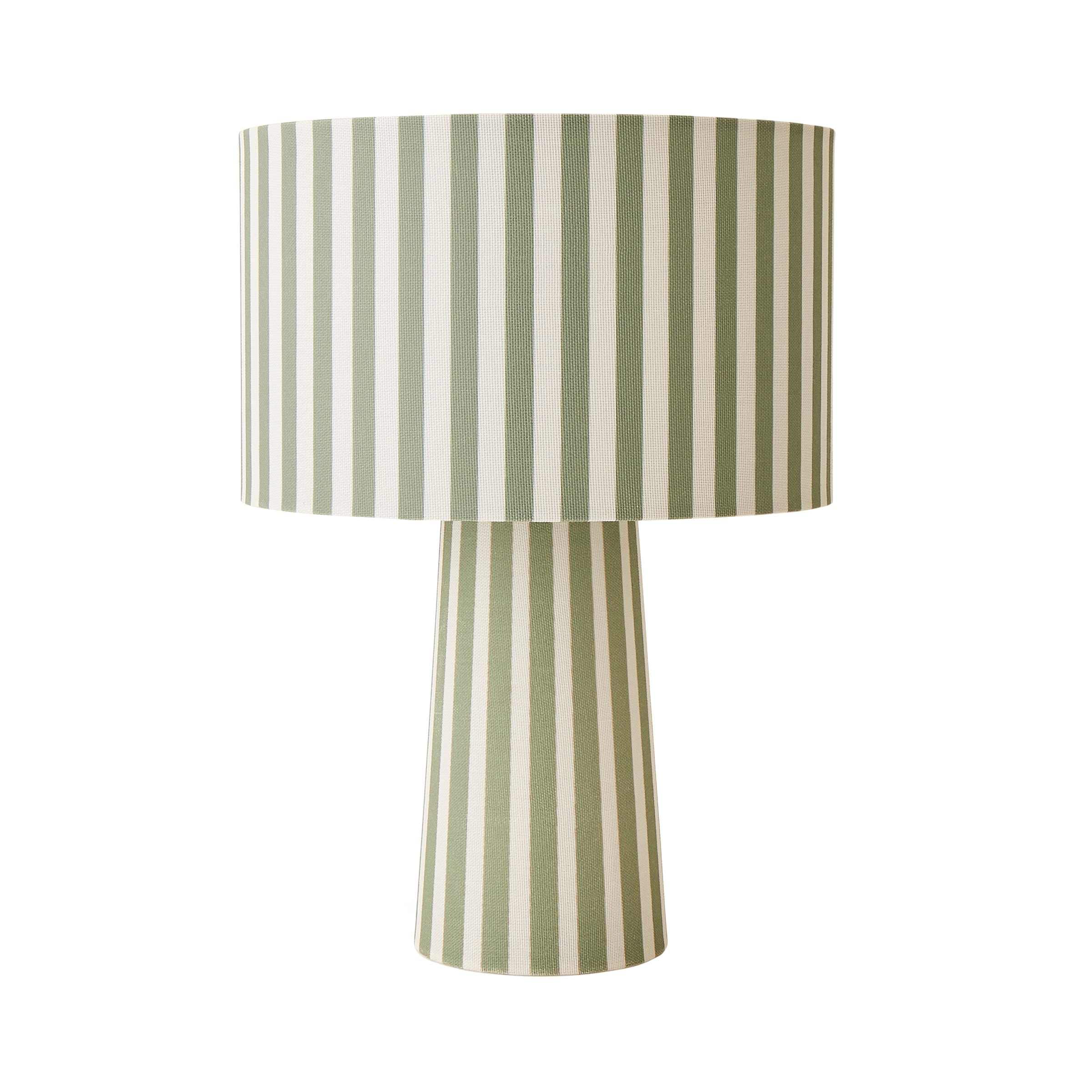 ValueLights Thorley Stripe Drum Shade Full Fabric Table Lamp & Bulb in Pale Green