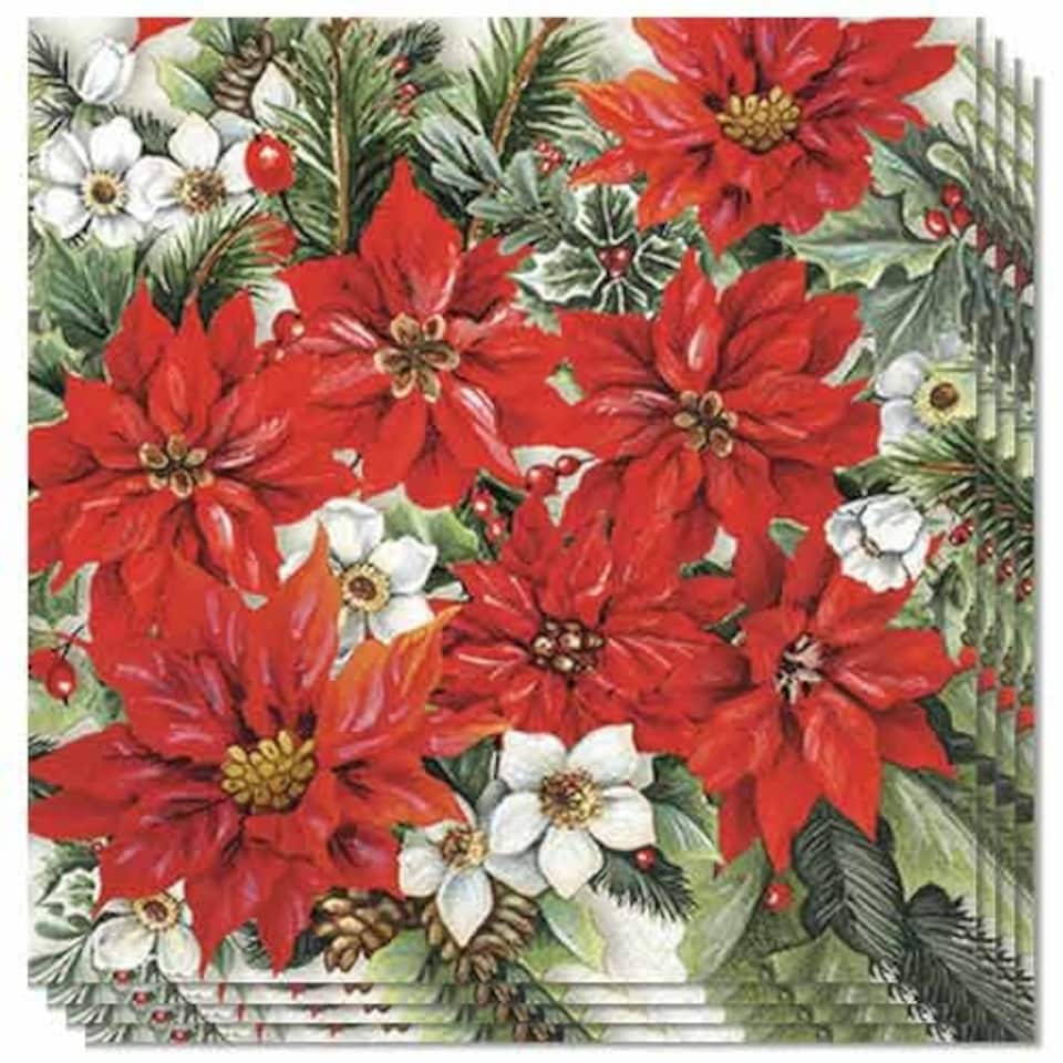 Ruby Red Poinsettia Christmas Premium Decoupage Luncheon Napkins 3 Ply 33cm - Pack of 20