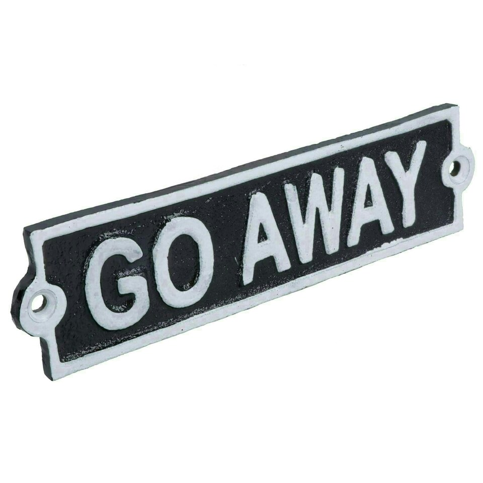 image 1 of Go Away Cast Iron Sign Plaque Door Wall House Home Gate Garden Yard Post
