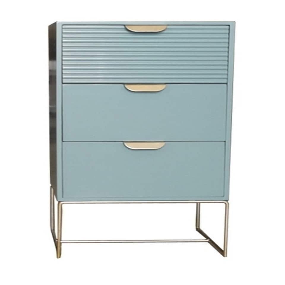 image 1 of 3 Drawer Bedside Table - Wood - L24 x W30 x H64 cm - Green