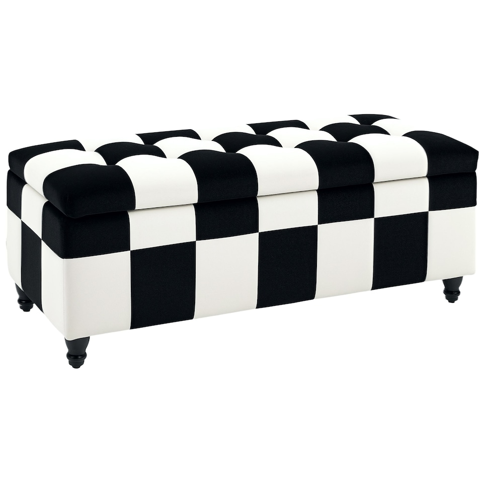image 1 of HOMCOM 114 x 47 x 47cm Velvet Storage Ottoman, Button-tufted Footstool Box