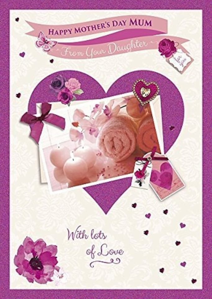 image 1 of From your Daughter Photographic flowers With Candle Mother's Day Greeting Card