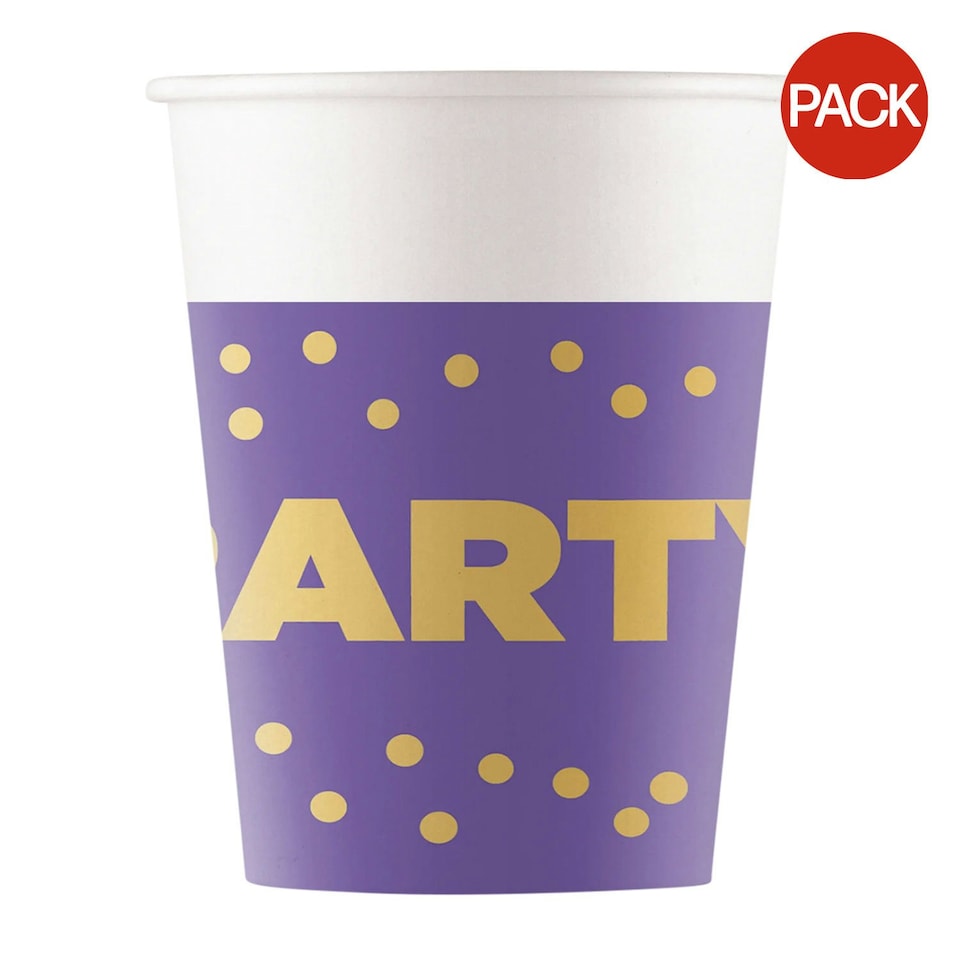 Procos Paper Dotted Party Cup (Pack of 8) - Purple/White/Gold - One Size