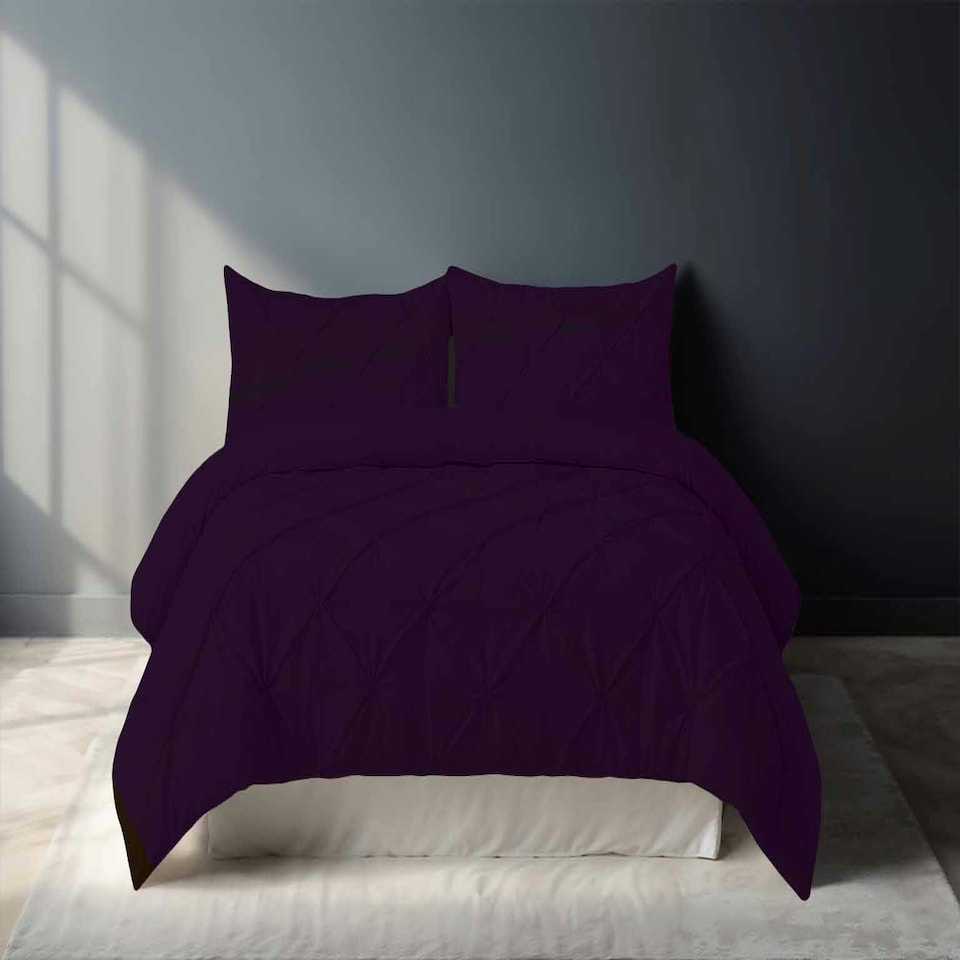image 1 of Pintuck Pinch Pleated Polycotton Duvet Cover And Pillowcase/s Set Bed Linen Purple | Purple | Plum | Super King