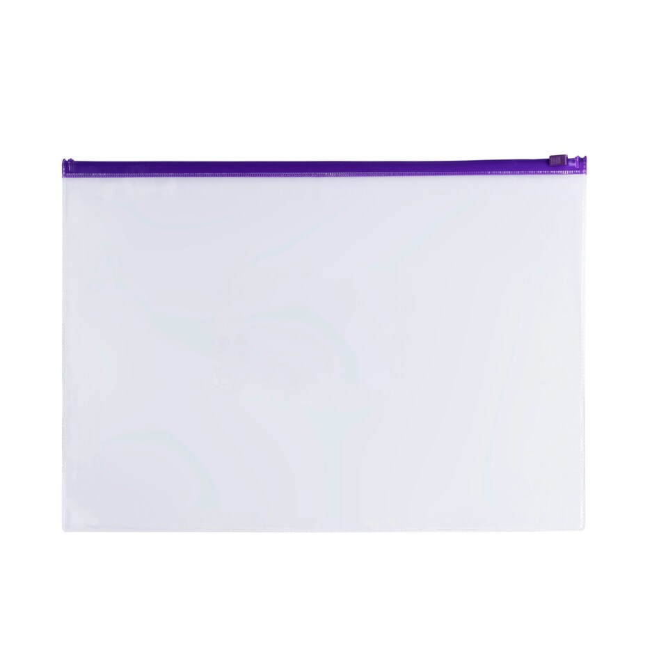 image 1 of Pack of 12 A6 Clear Zippy Bags with Purple Zip