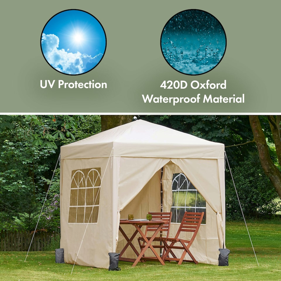image 1 of VonHaus Pop Up Gazebo 2 x 2m w/ Removable Sides Ivory