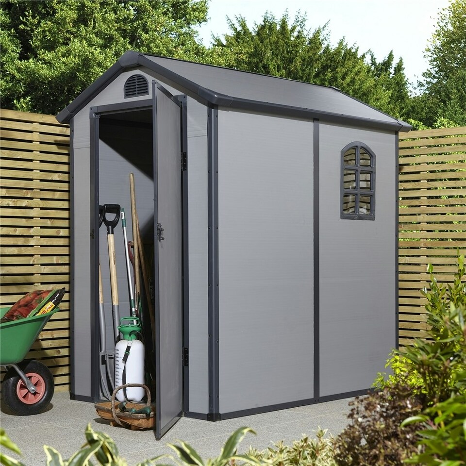 image 1 of 4 x 6 (1.34m x 1.92m) Single Door Apex Plastic Shed - Light Grey