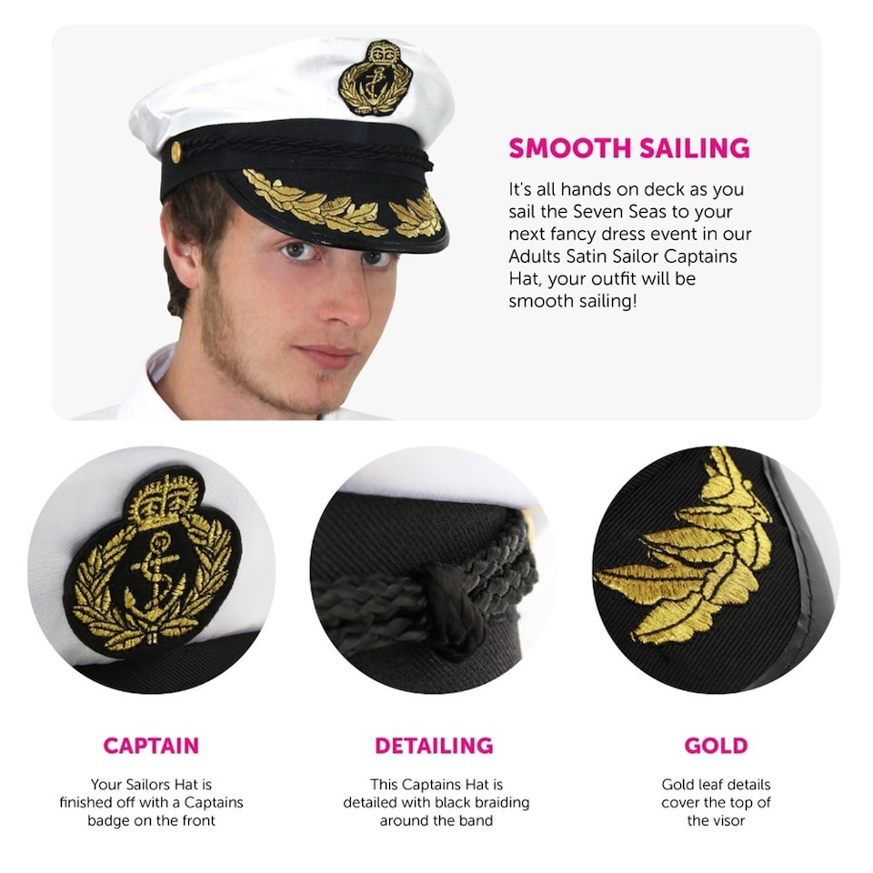 image 1 of Satin Captains Hat | White | 1