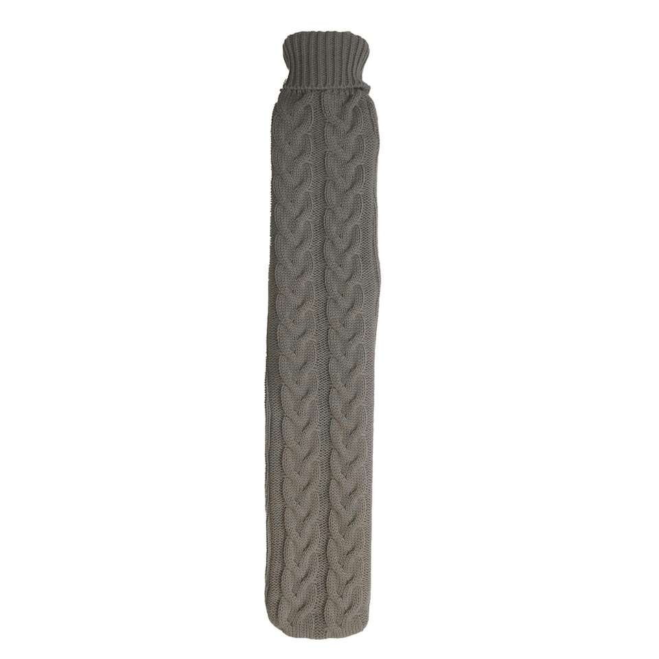 Long Hot Water Bottle - Grey Chunky Knit