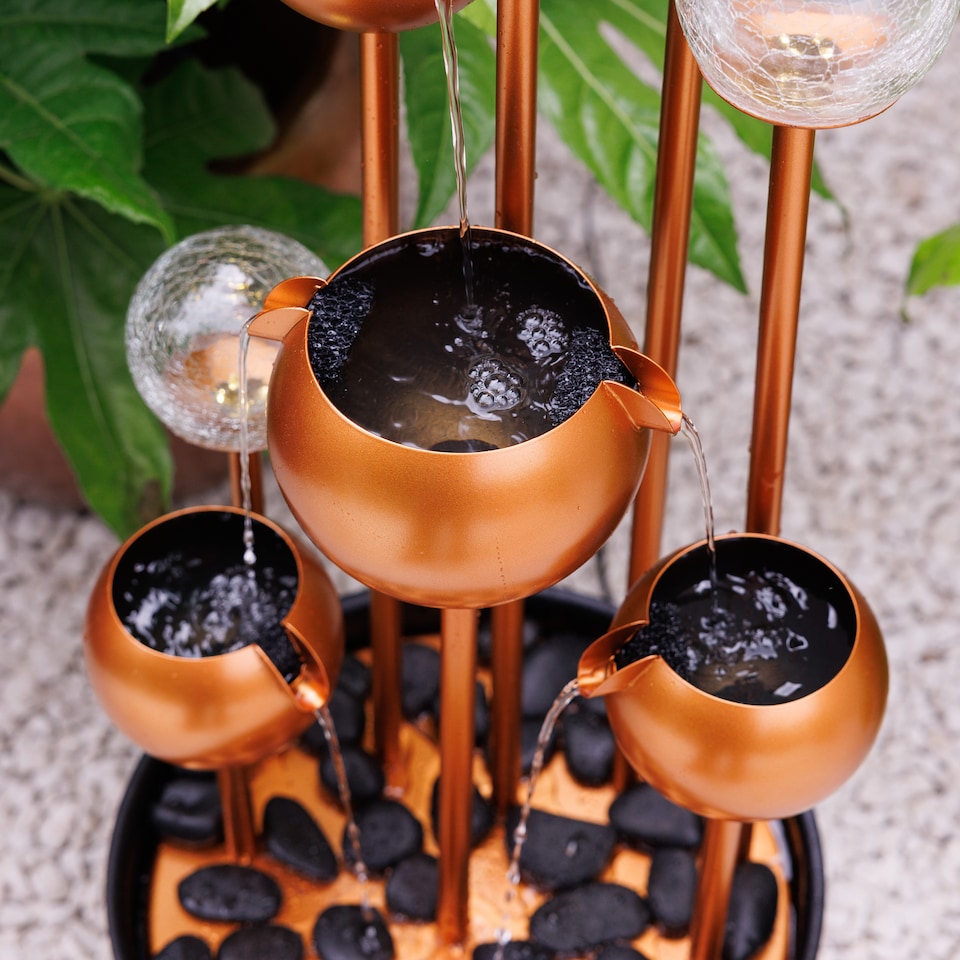 image 1 of Golden Orb Cascading Tiered Garden Water Feature with LED Lights 120cm