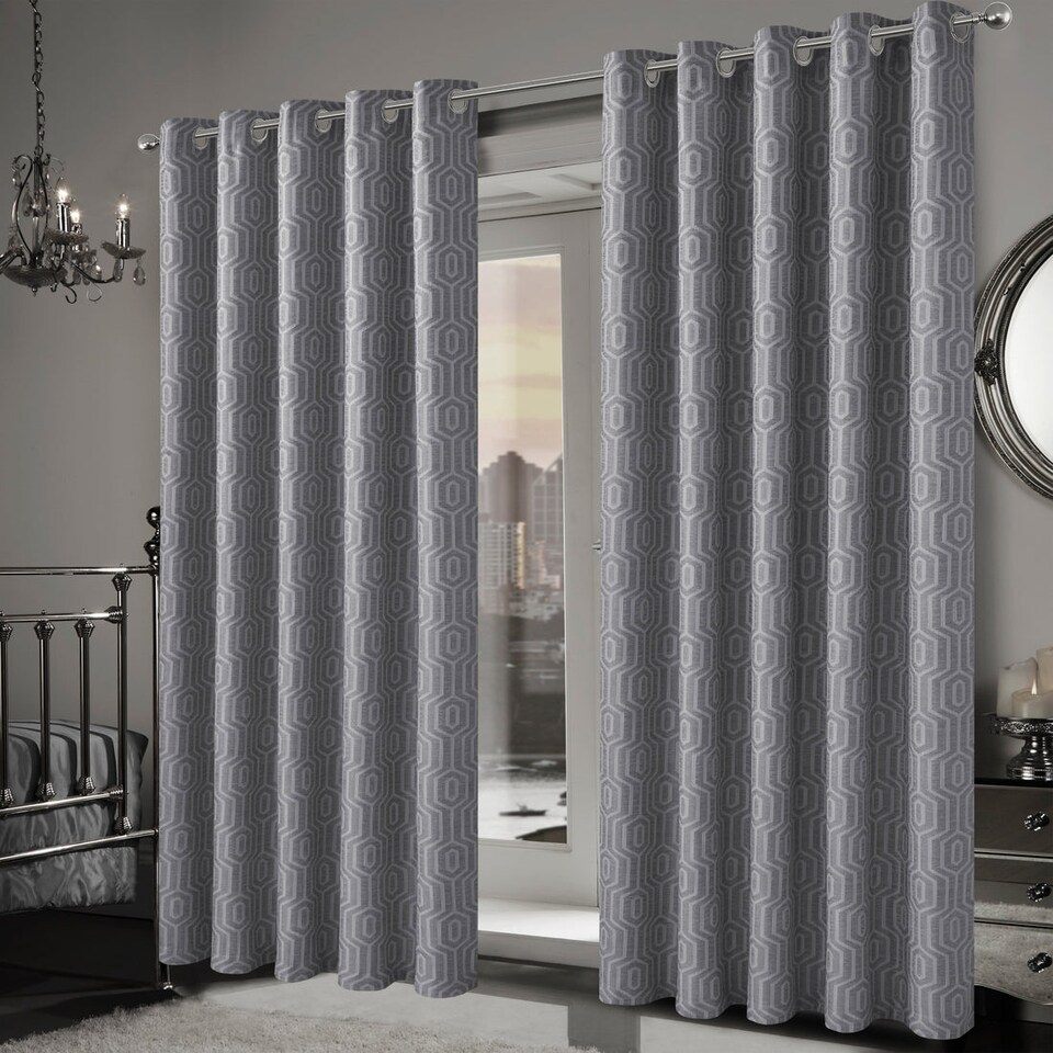 image 1 of Paris Jacquard Eyelet Curtains in Grey, 167cm x 183cm | Grey | Grey