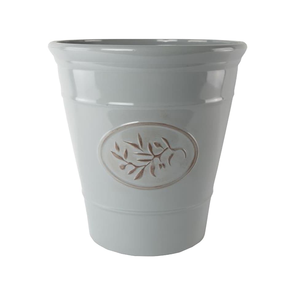 image 1 of JSH Olive Planter 75L Ceramic Look Round Plastic Flower Pot Frost & UV Resistant 30cm Round - Grey