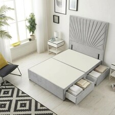 Sunburst Divan Bed with 2 Drawers & 54'' Floor Standing Headboard Plush Velvet | Silver | Silver