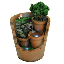 Primrose Solar Potted Falls Cascading Water Feature with Lights 39cm