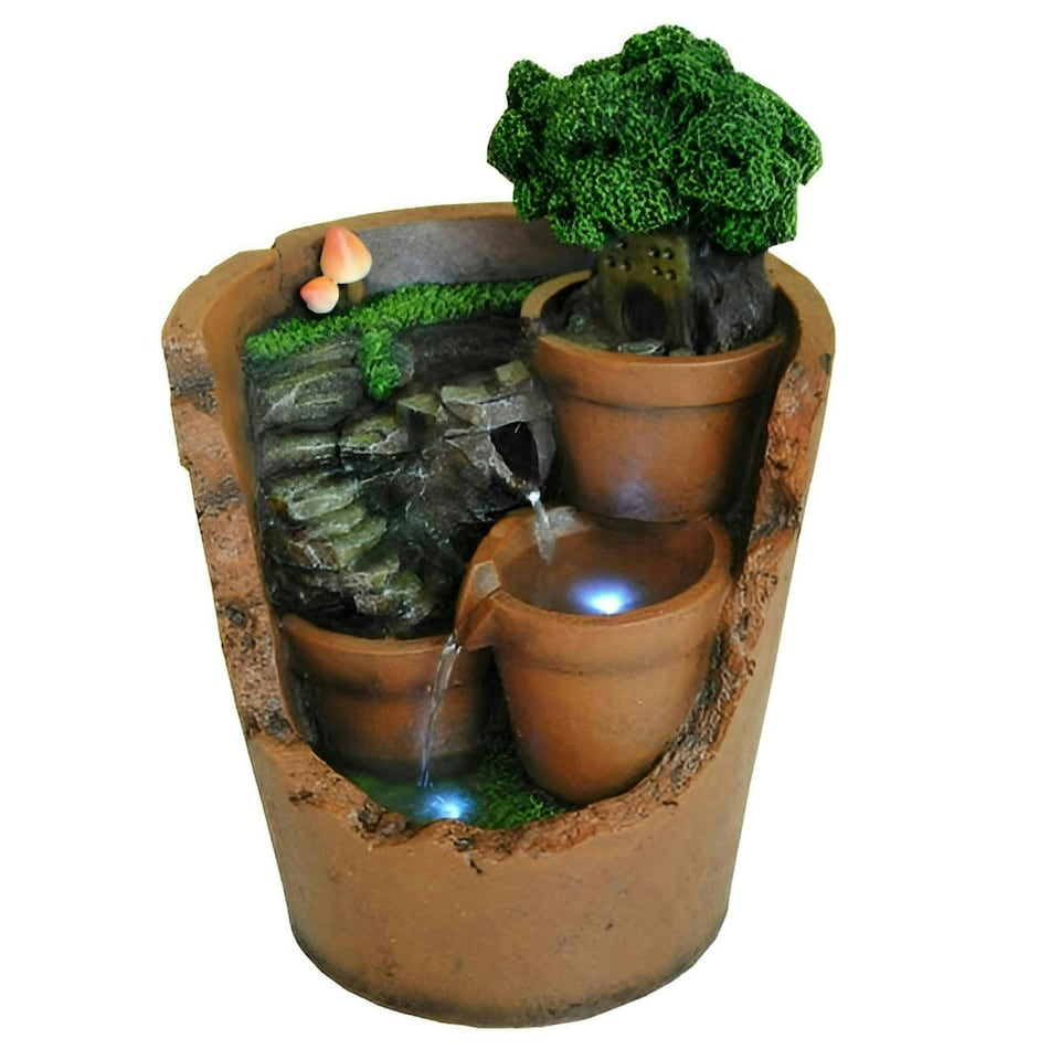 image 1 of Primrose Solar Potted Falls Cascading Water Feature with Lights 39cm