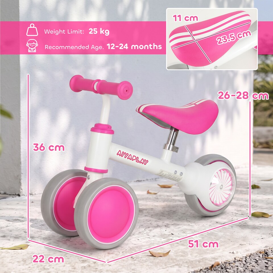 image 1 of AIYAPLAY Balance Bike with 135° Steering Limit for Toddlers 1-2 Years, Pink