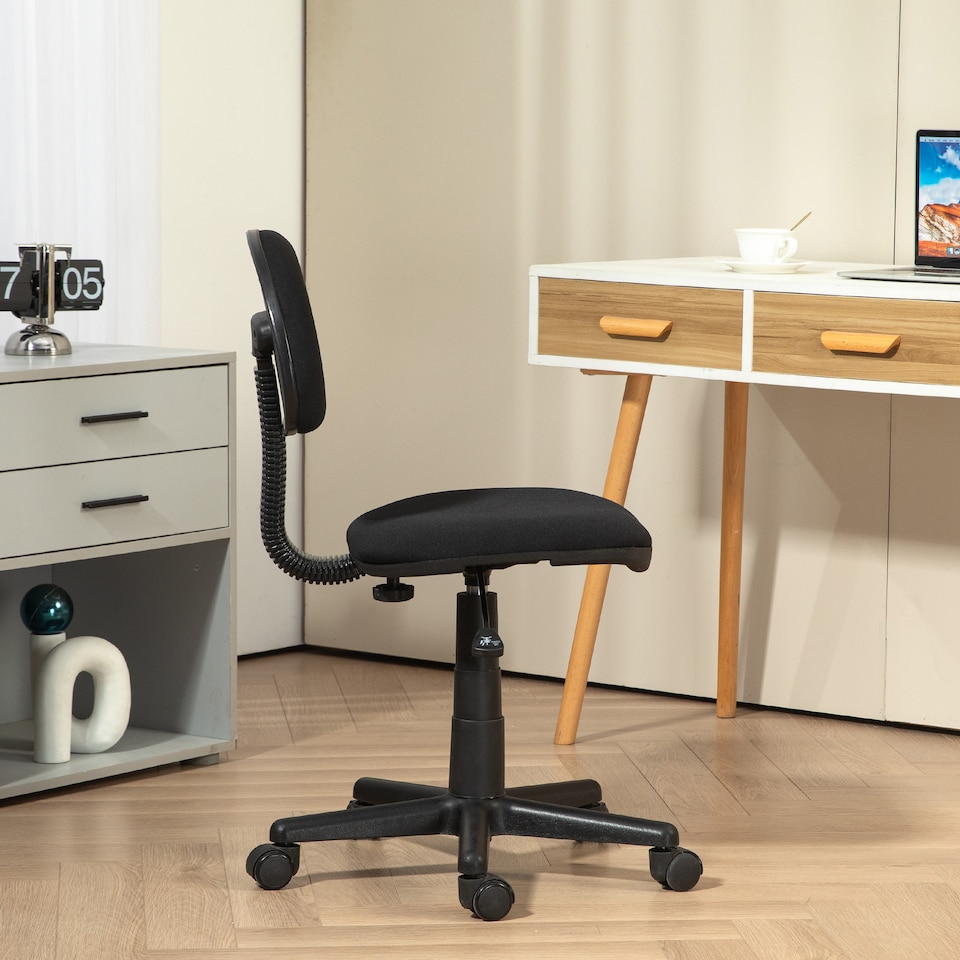 image 1 of HOMCOM Armless Office Chair, Small Desk Chair, Height Adjustable Computer Chair with Rolling Wheels and Low Back, Black