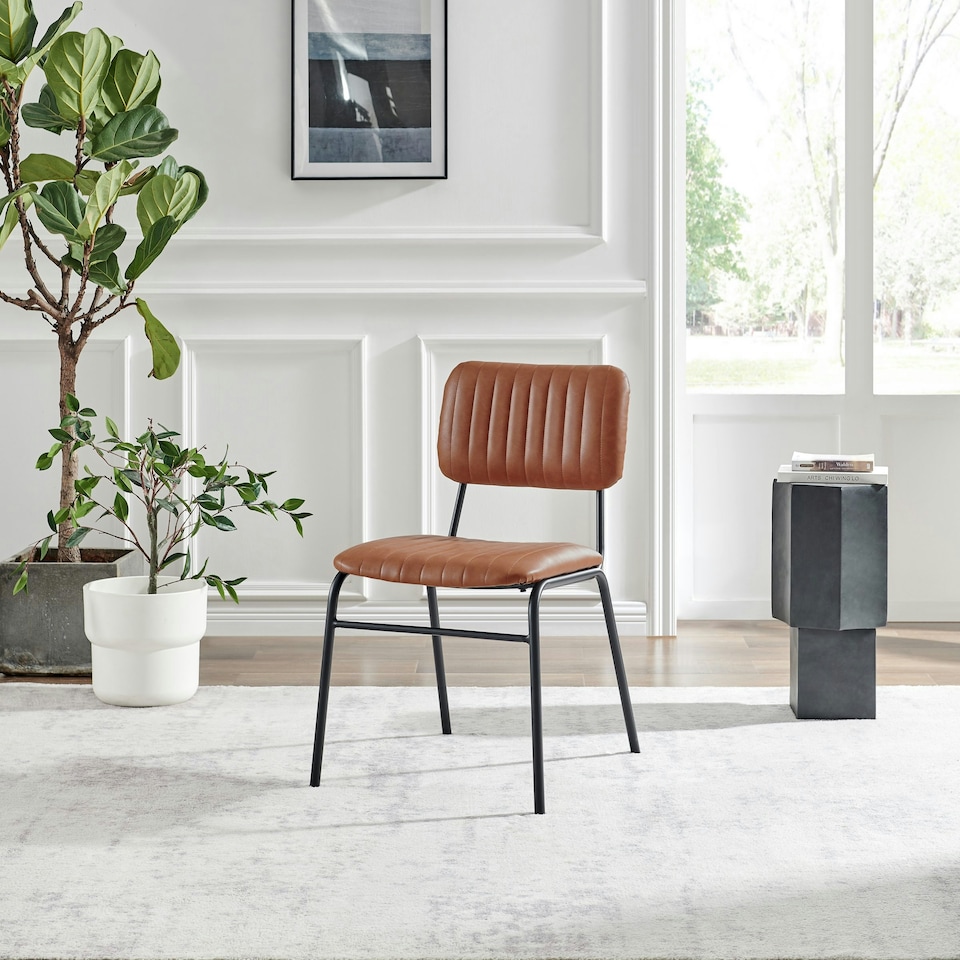 image 1 of Furniturebox Delta 2x Tan Faux Leather Black Legs Dining Chair