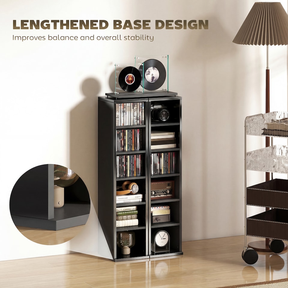 image 1 of HOMCOM Set of 2 CD Storage Units DVD Shelf with Adjustable Shelves | Black | High Gloss Black | 21W x 22.5D x 88.5H cm