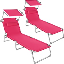 Sun Loungers Set of 2 - foldable, sunroof, 4-step backrest, head cushion | Pink | pink | 2