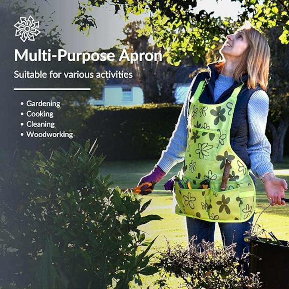 image 1 of Gardening Apron - 14 Pockets Waterproof Oxford Cloth Garden Apron for Women with Multiple Uses | Green | Green