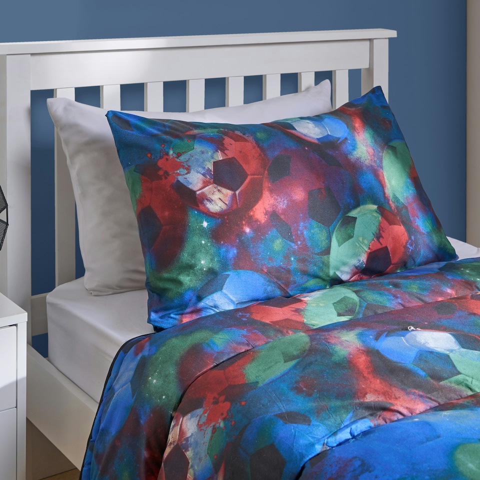 image 1 of OHS Reversible Coverless 10.5 Tog Soft Plush All Year Round Duvet Cover and Pillowcase Bedding Set Multi | Neon Multi Football | Single