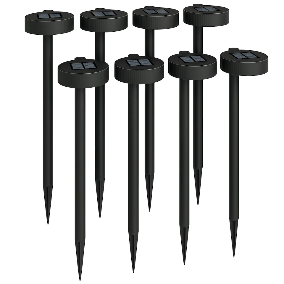 image 1 of Outsunny Solar Stake Lights 8 Pack, IP44 Pathway Lighting, Auto OnOff LED | Black