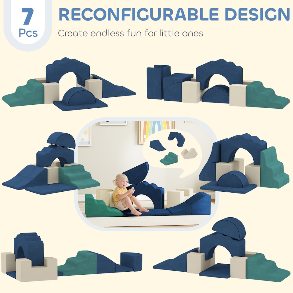 image 1 of AIYAPLAY Kids Soft Play Set, 7 Piece Foam Climbing Blocks, Dark Blue