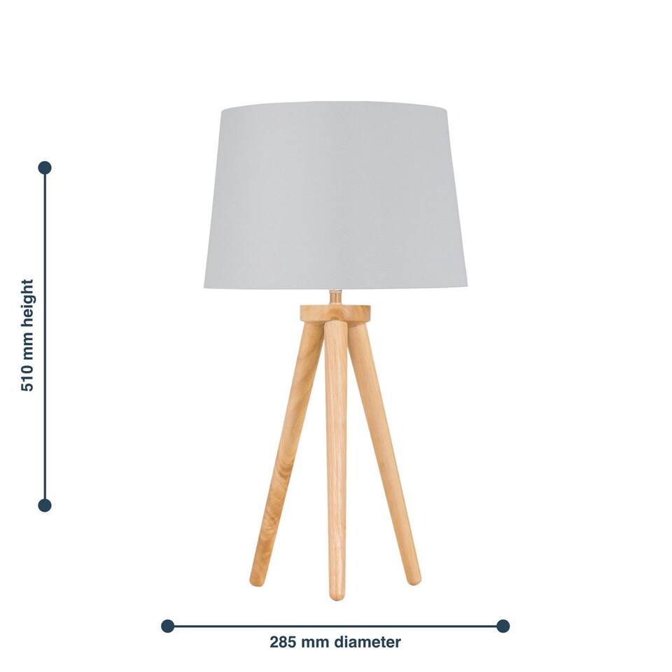 image 1 of Voyage - Light Oak Table Lamp Bedside Light with White & Silver Shade | Brown | White | Large | 1