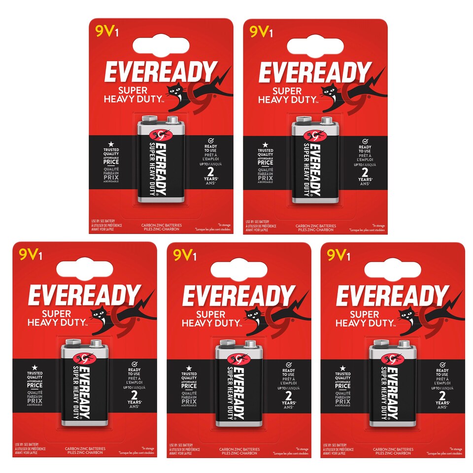 Eveready Super Heavy Duty 9V Zinc Battery, Pack of 5 | Chrome | 9V | 5