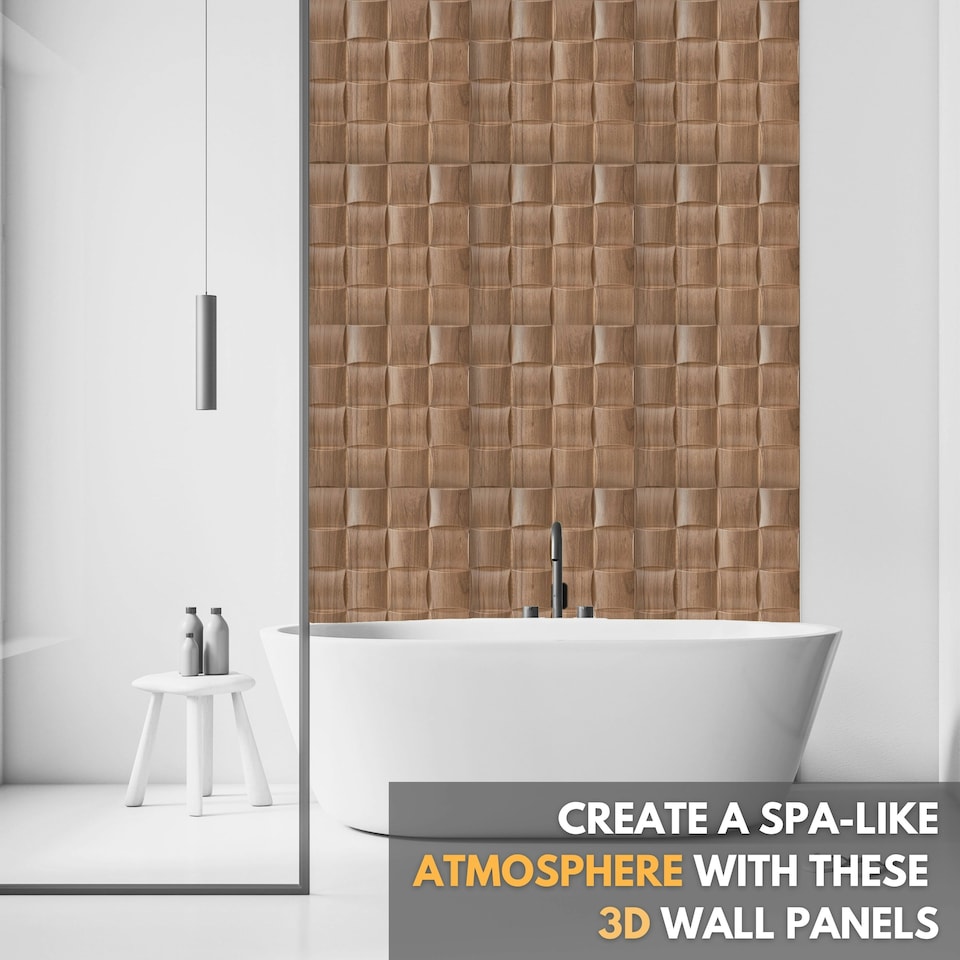 image 1 of NOVECRAFTO Lattice Effect 3D Wall Panels – 6 Sheets Covering 1.5m² | 16.15ft² Interior Cladding Set | Square Grid Design – Each Panel 50x50cm Wooden