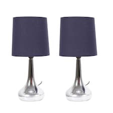 ValueLights Teardrop Pair Chrome Touch Table Lamps Navy Shade | Black