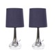 image 1 of ValueLights Teardrop Pair Chrome Touch Table Lamps Navy Shade | Black