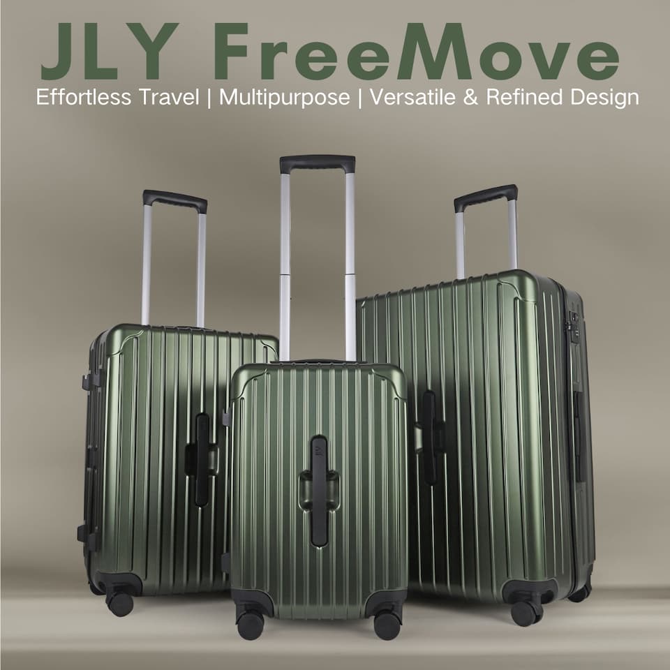 image 1 of 3 Piece Suitcase Set with Built-in Cupholder, Lightweight Luggage | Green | Hunter Green
