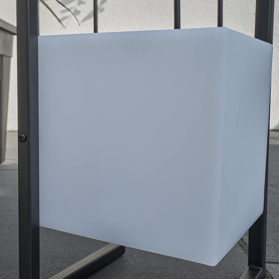 image 1 of ValueLights Corte Black Outdoor Table Lamp Dimmable With White Cube Shade