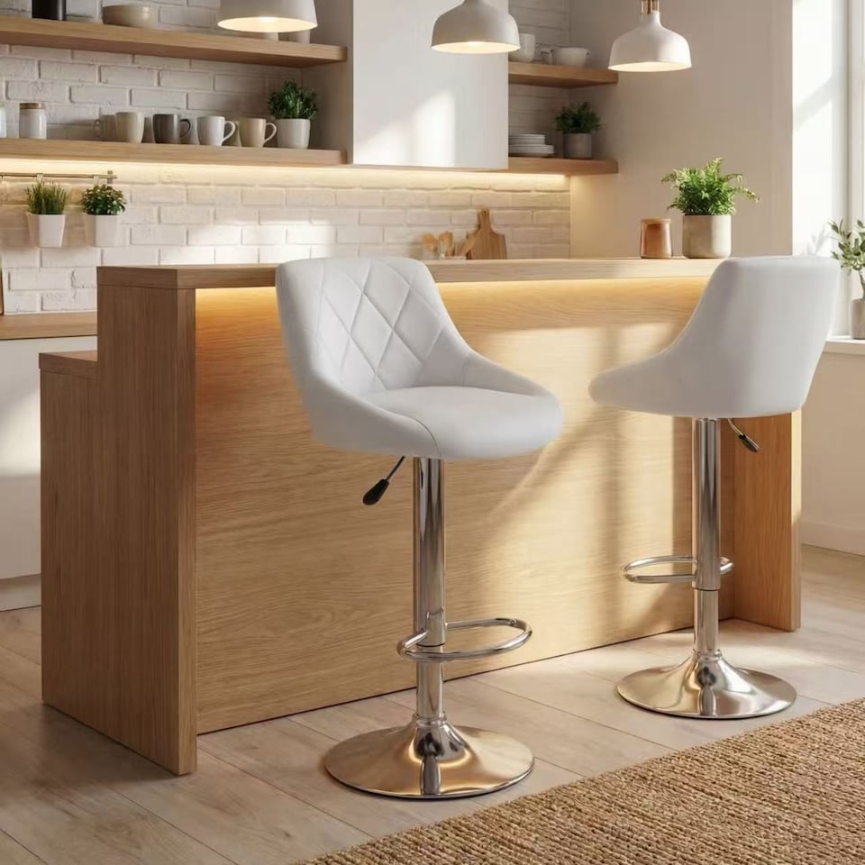 image 1 of Alivio Set of 2 Modern Chrome Adjustable Swivel Bar Stools with Footrest