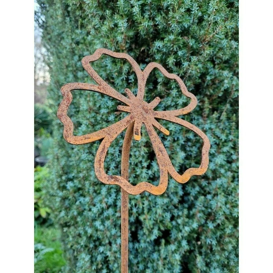 3 Feet Flowering Petal Plant Pin Garden Art (Pack of 3) - Bare Metal/Ready to Rust