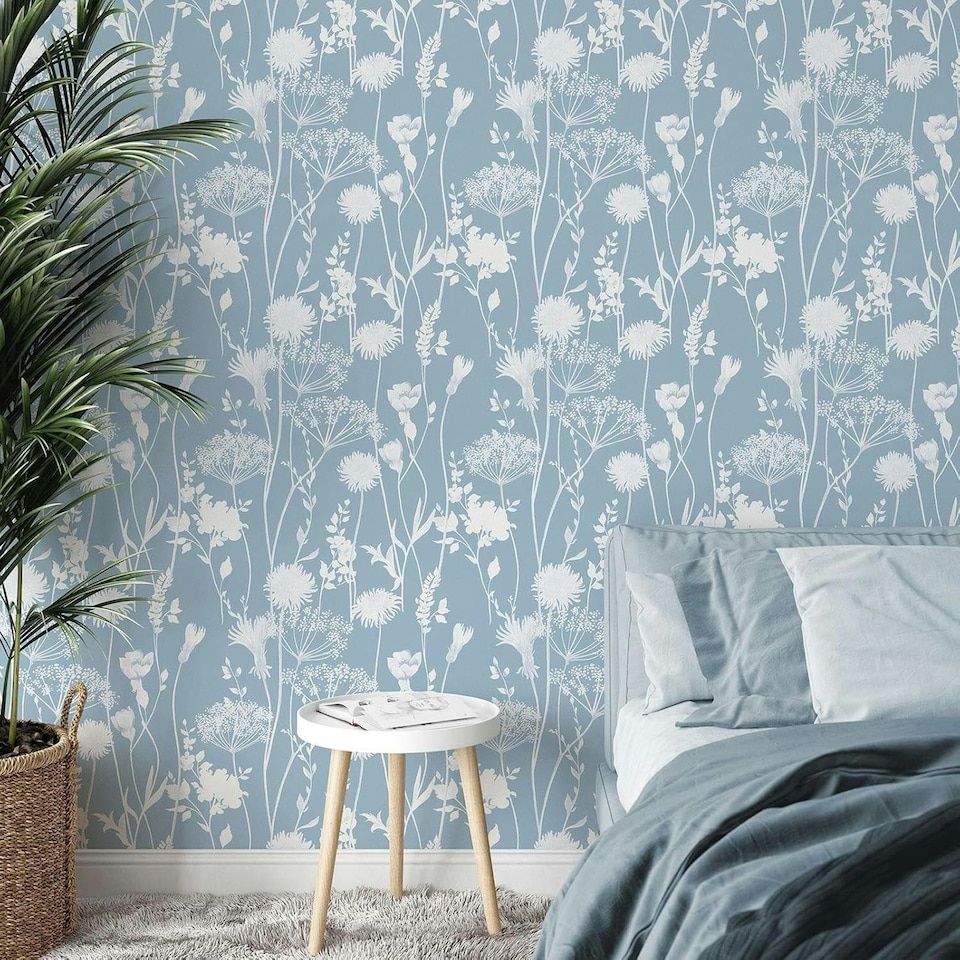 image 1 of Catherine Lansfield Meadowsweet Floral Blue Wallpaper Blue | Blue