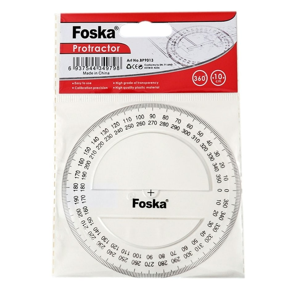 image 1 of 360 Degree 10cm School Transparent Plastic Protractor Ruler