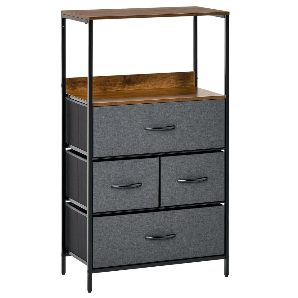 image 1 of HOMCOM 4 Drawer Storage Chest Unit Home w/ Shelves Home Living Bedroom Black
